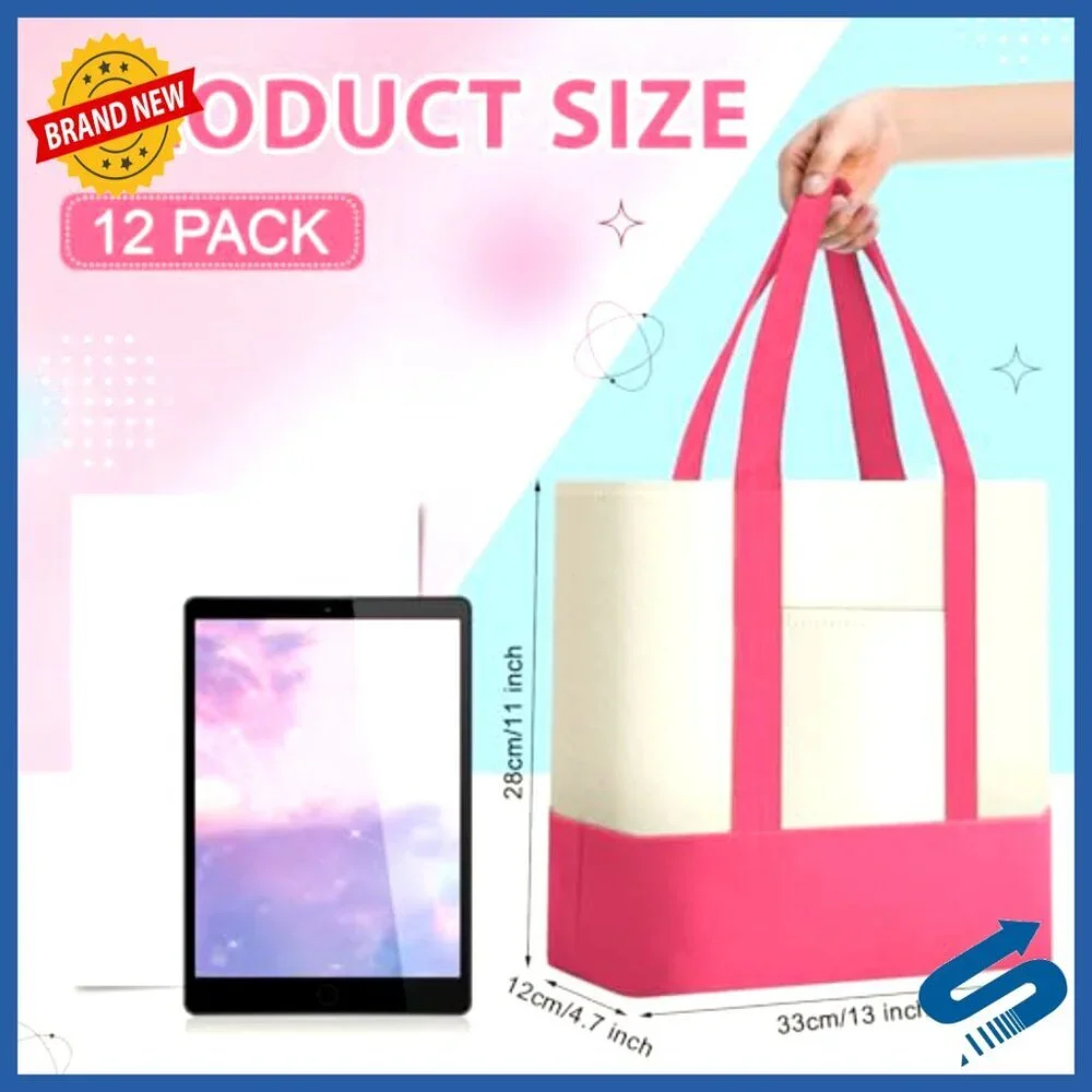 Cotton Canvas Tote Bags Bulk Set Sublimation DIY Craft Reusable Grocery